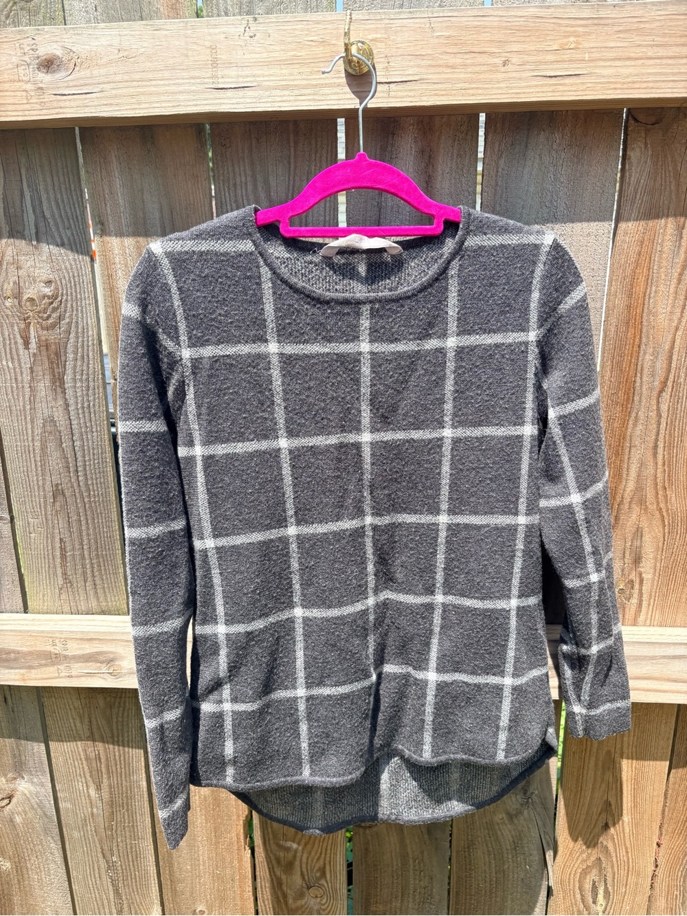 Athleta Gray Windowpane Crewneck Sweater